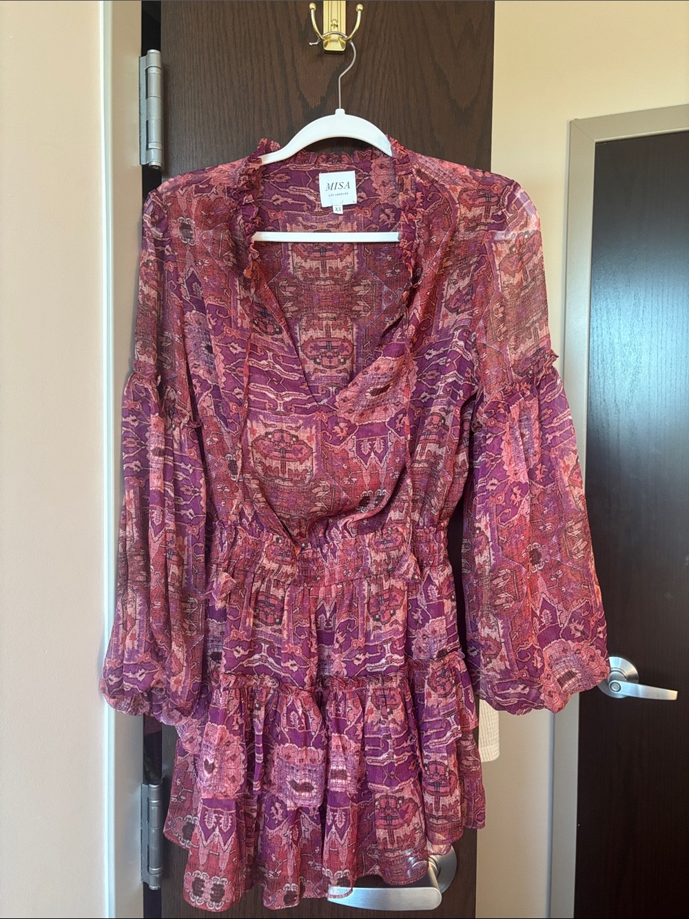 MISA Los Angeles Teya Mini Dress Septima Tapestry Chiffon Womens XS